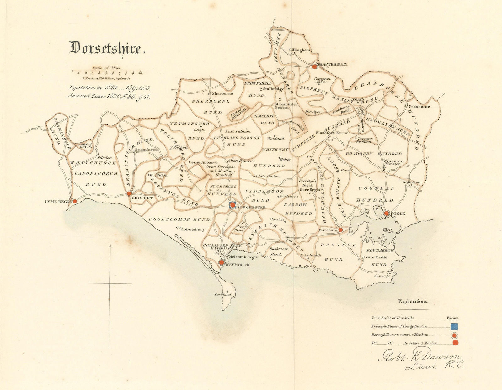 Dorsetshire county map. Hundreds boroughs electoral. REFORM ACT. DAWSON 1832